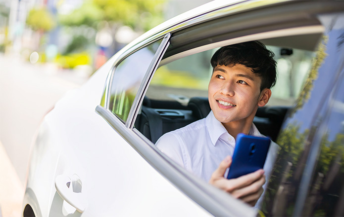 man in a car