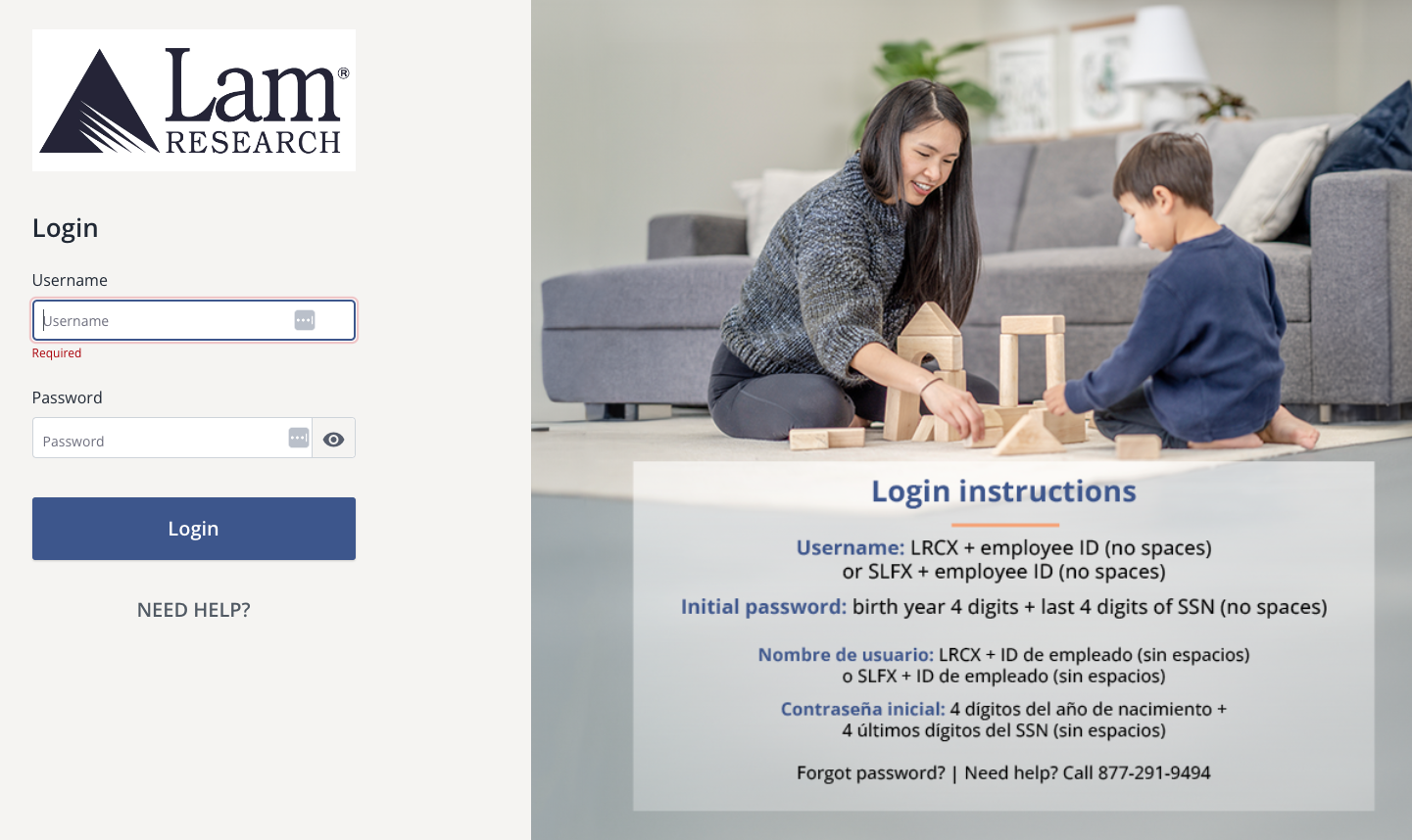 Lam Research PlanSource Login Screen